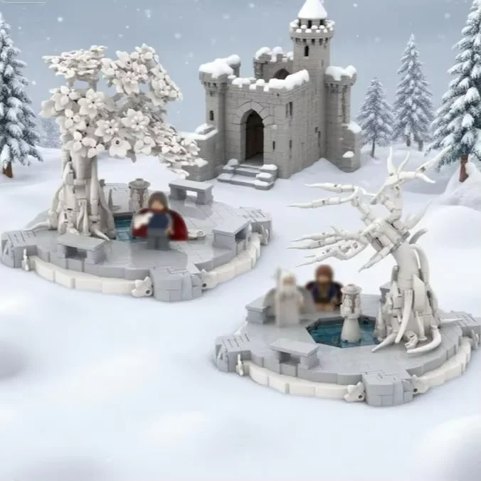 Anneaux de film MOC, blocs de construction de cour de ville blanche, films classiques, scène d'architecture, modèle d'assemblage, jouets, cadeau de noël pour enfant, 1142 pièces