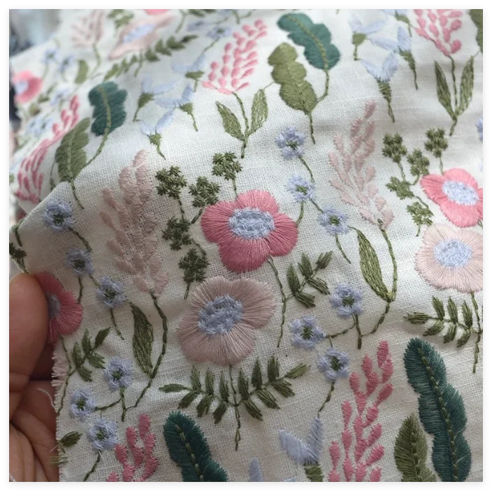

3D Colorful Floral Embroidery Cotton And Linen Fabric For Bags Sofas Dining Table Curtains Tablecloths DIY Handmade Fabric