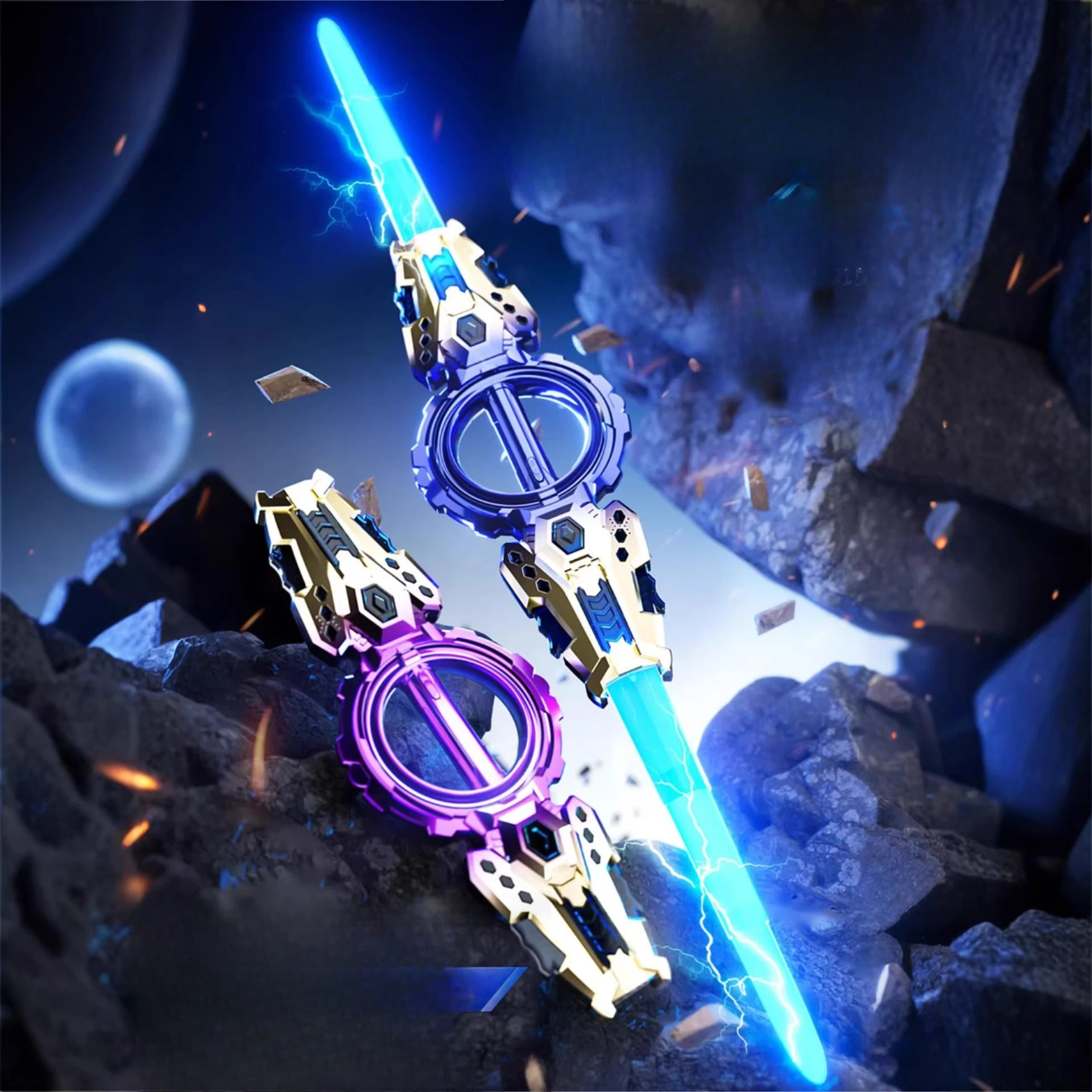 The Same Fire Swirling Sword Double-edged Retractable Lightsaber Rotates Out of The Blade and The Laser Sword Toy