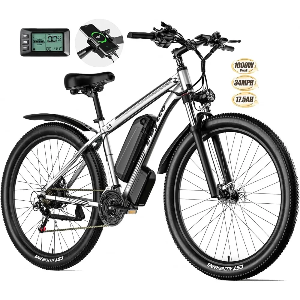 

29” Electric Bike for Adults，48V 17.5AH Battery, 750W Peak 1000W Electric Mountain Bike，Up to 70 Miles 34MPH Ebike with 21-Speed