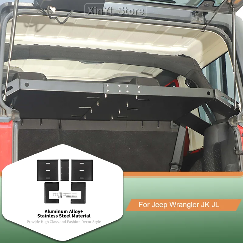 

Металлическая полка для багажника автомобиля для Jeep Wrangler 4-дверный JK 2007-2017 с задней полкой для багажа JL 2018 и новее, аксессуары для интерьера, черная