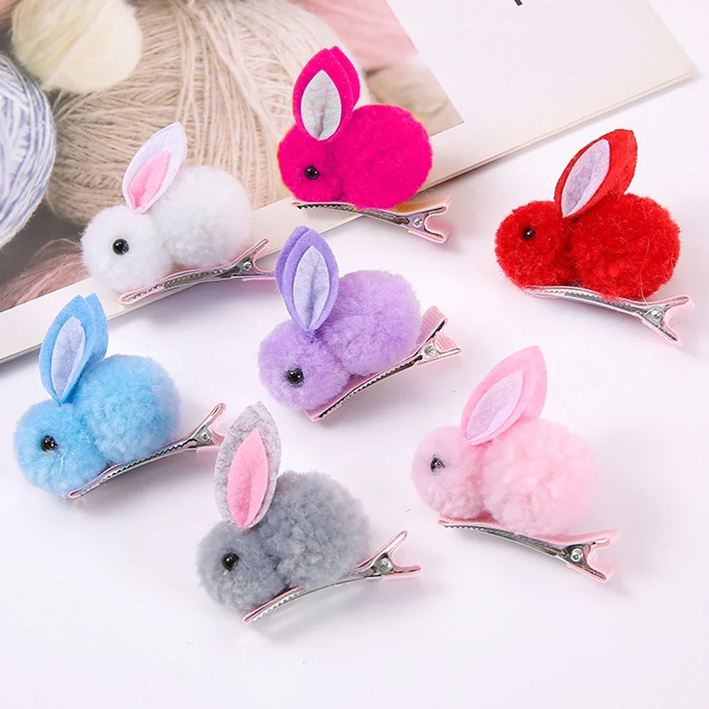 Cute Rabbit Hair Ball Clip para crianças, grampos de cabelo para crianças, acessórios de cabelo simples, headwear, presilha, menina, criança