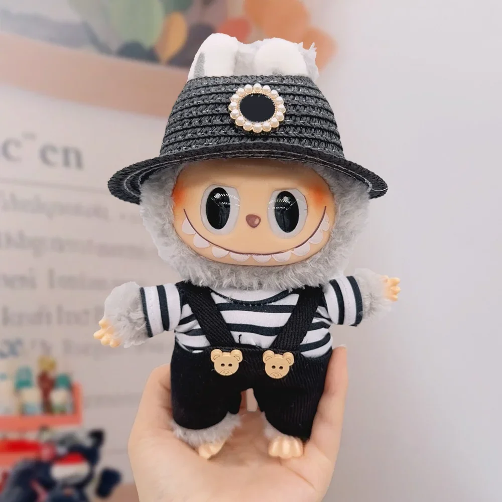 Cotton Doll Denim Overalls Labubu Clothes 14-17cm Plush Doll Solid Color Pants Dress Up Accessories DIY Toys