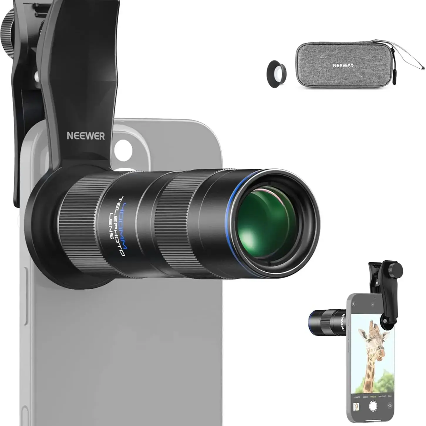 NEEWER 400 mm telefoto telefoon cameralens met 17 mm schroefdraad lensclip 70 cm minimale macrofocusafstand voor iPhone Samsung - afbeelding 2
