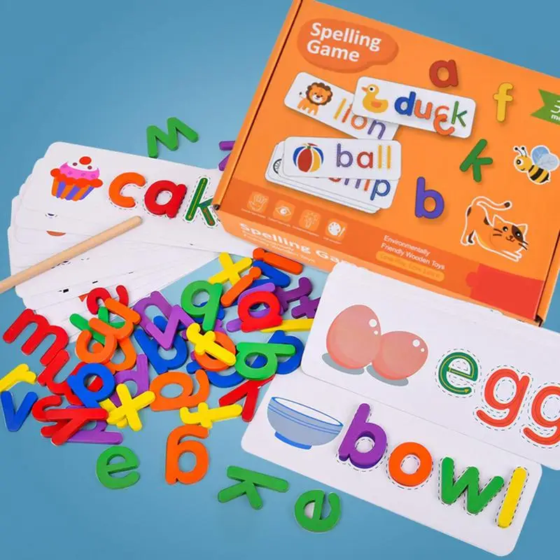 Spelling Games Wooden Educational Puzzles For Kids Word Spelling Toys For Kids Age 3-6 Year Old Letter Matching Game Fine Motor