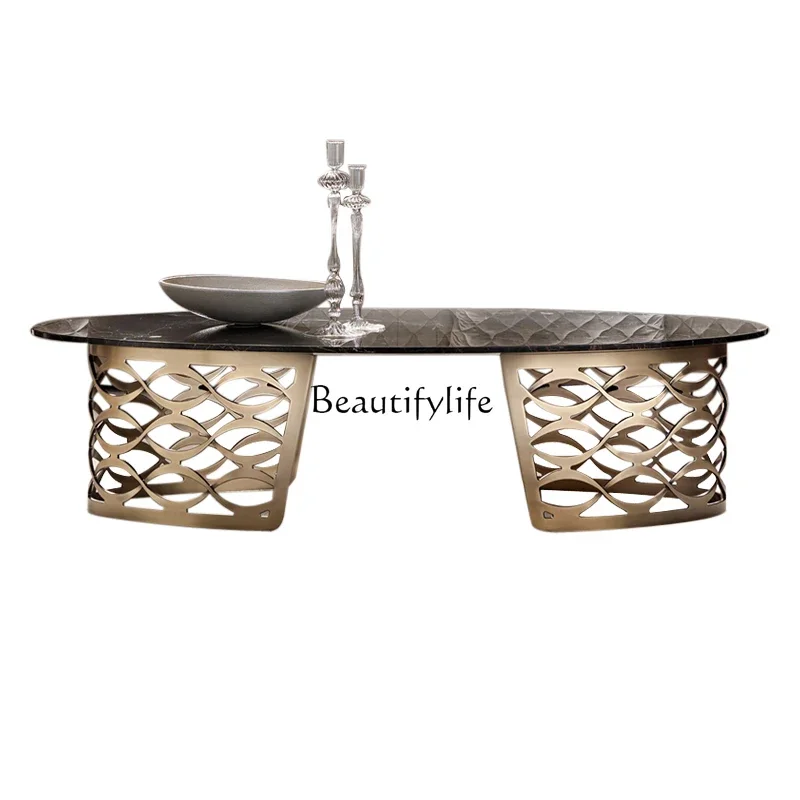 

pg45Golden Stainless Steel Marble Black and White Root Oval Coffee Table Coffee Table