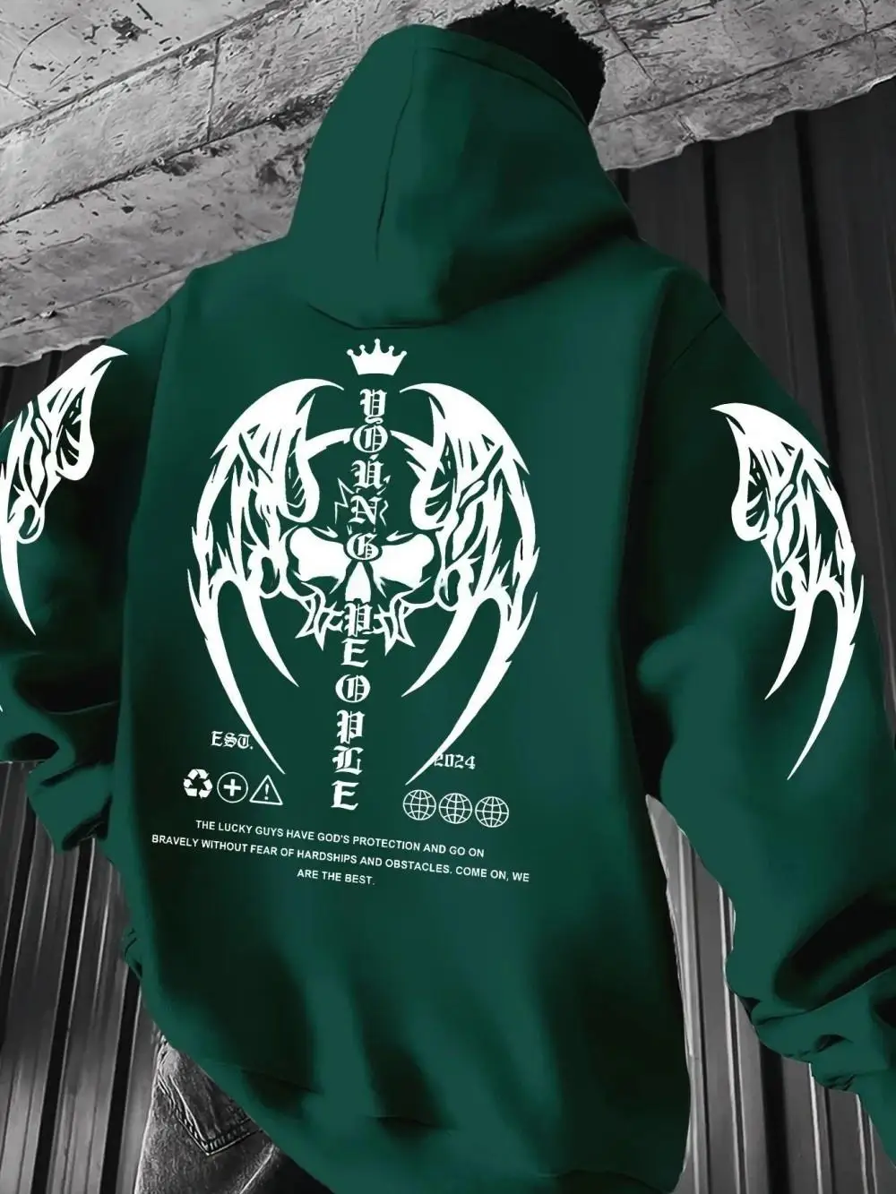 Neues europäisches und amerikanisches Herbst-Herren-Sweatshirt mit Gothic-Totenkopf-Buchstabendruck, mikroelastisch, bequem, mit Kapuze, Outdoor-Straßenoberteil