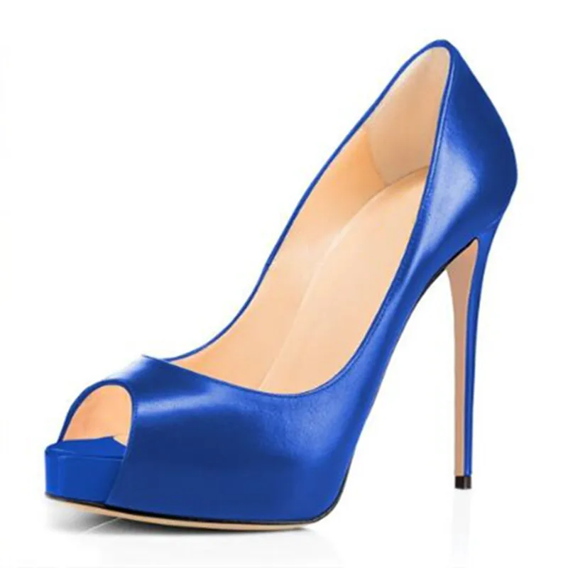 

SHOFOO shoes Fashionable women's shoes Peeo toe pumps About 12cm heel height Blue fish mouth shoes Fashion show banquet wedding