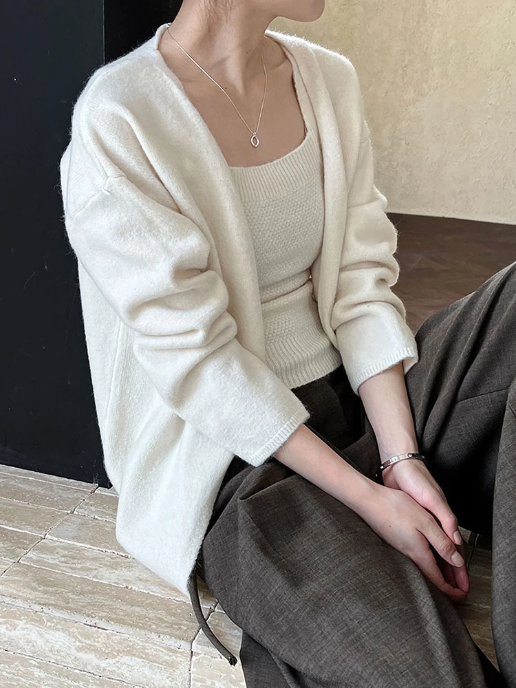 [EAM] Orange Green Elegant Knitting Cardigan Sweater V-Neck Long Sleeve Women New Fashion Tide Spring Autumn 2024 1DH6775