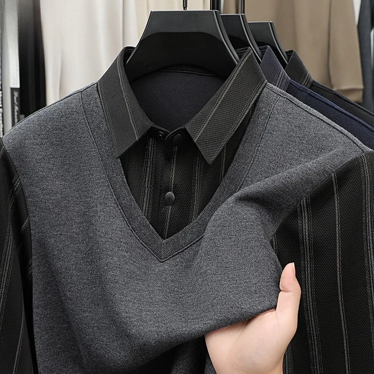 

Casual Long Sve T-irt Collared irt Men's Base Layer Top Spring Autumn Faion Urban Sle Polyester Blend Warmth Function