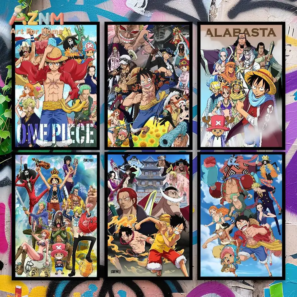 AZNM One Piece Unframed Canvas Print Luffy Straw Hat Crew Alabasta Anime Character Wall Art Poster Home Bedroom Decor