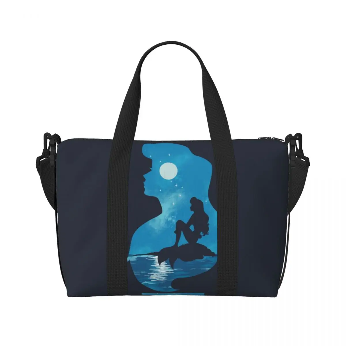 Custom Mermaid Portrait By Edwoody Beach Tote Bag for Women The Little Mermaid Big Compartment Gym Beach Travel Bags