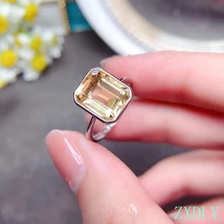 2022 New Natural Yellow Citrine Ring for Women Jewelry Real 925 Sterling Silver Rectangle Gemstone Charm Fine Jewelry Good Gift