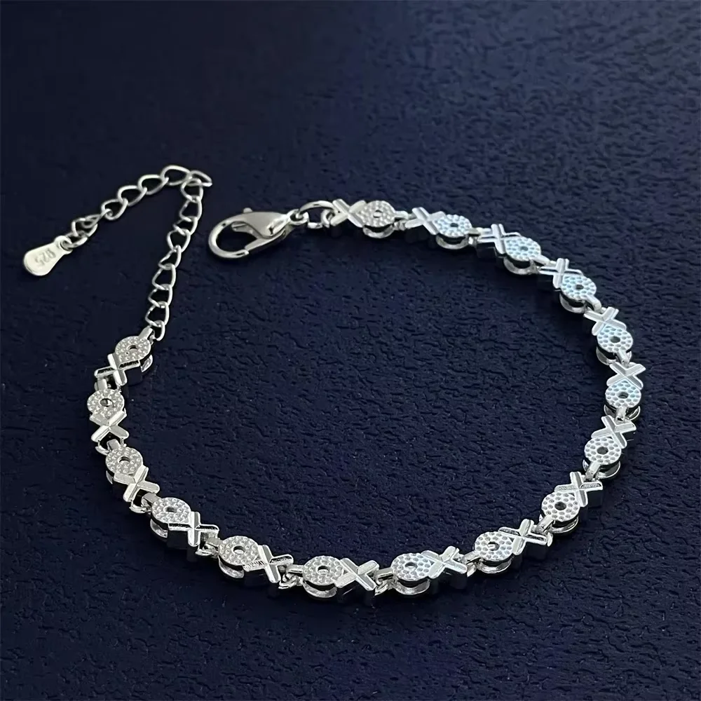 

925 Sterling Silver Xo Bracelet, Women's Bracelet Couple Simple Luxury Banquet Wedding Birthday Jewelry Gift