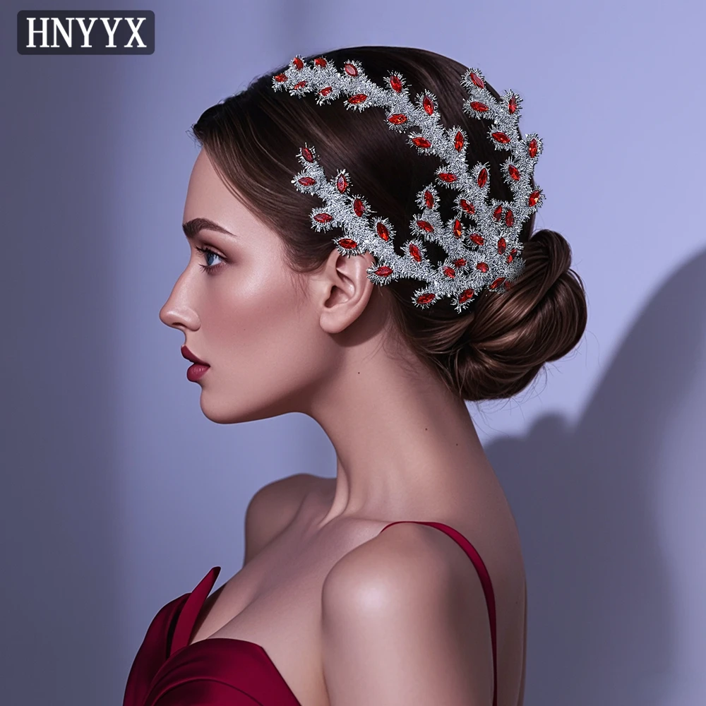 

HNYYX Red Rhinestone Twist Stick Headdress Handmade Headpiece Gorgeous Bridal Headwear Banquet Party Prom Hair Accessories A368