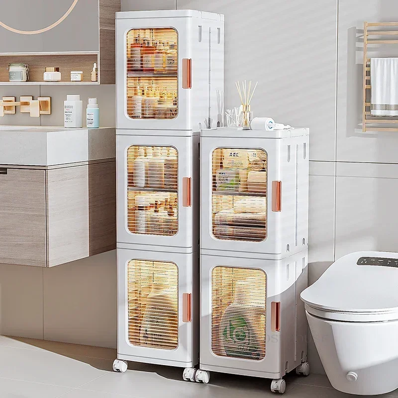 

Nordic Multi-layer Folding Storage Cabinet Home Bathroom Cabinet Simple Bathroom Furniture Narrow Gap Organization Storage Racks