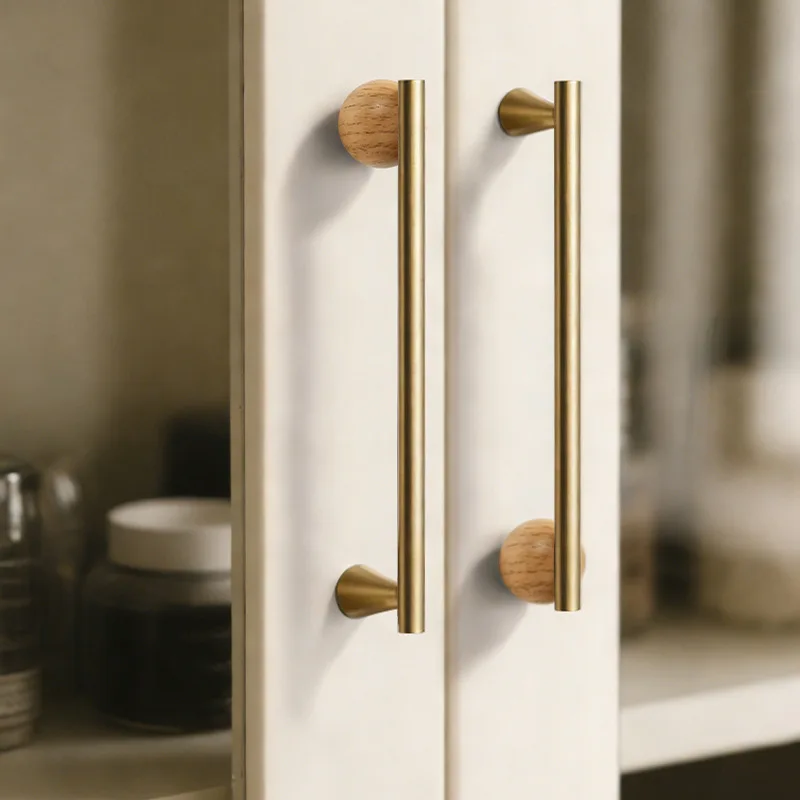 Mid-Century French Style round Handles Walnut Wood Bronze Silver Vintage Cabinet Drawer Door Pulls Decorative Hardware