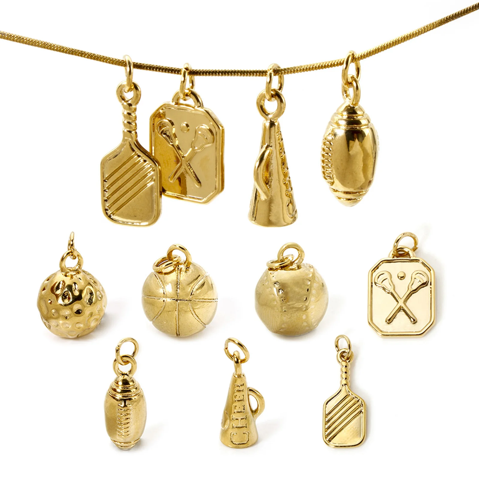 1pc Sports Earrings Charms 304 Stainless Steel 18K Gold Plated 3D Baseball Pickleball Pendant for DIY Necklace Jewelry Making