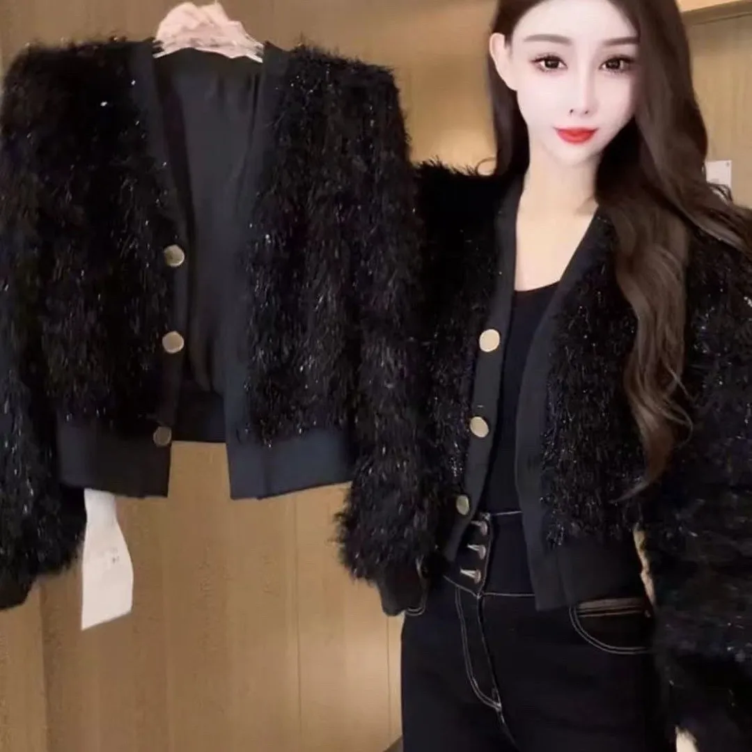 Spring 2026 Women's Fashionable Loose Knitted Open Cardigan Slimming Versatile Korean Style Outerwear Short Coat Polyester Fiber