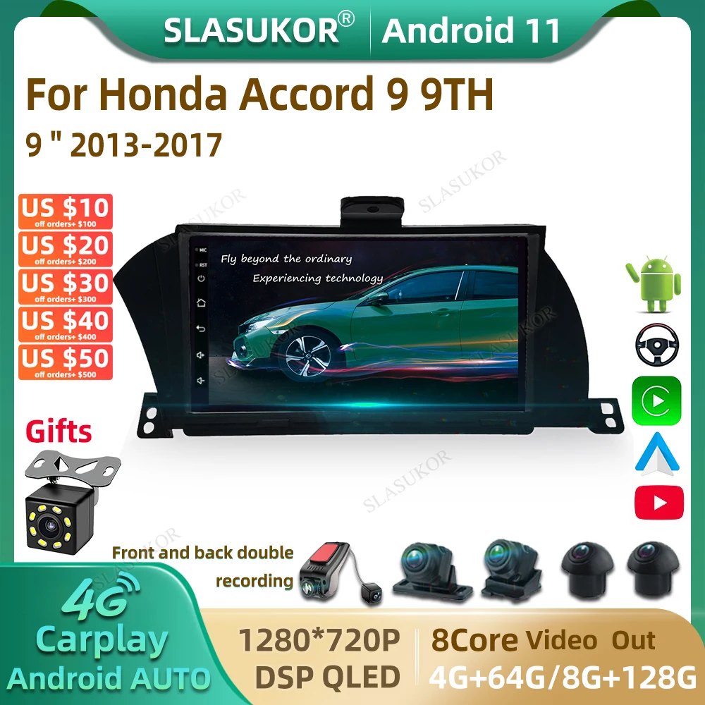 9 Inch For Honda Accord 9 9TH 2013-2017 Android Car Radio GPS Multimedia Video Player Car Audio Stereo Player Navigate Android