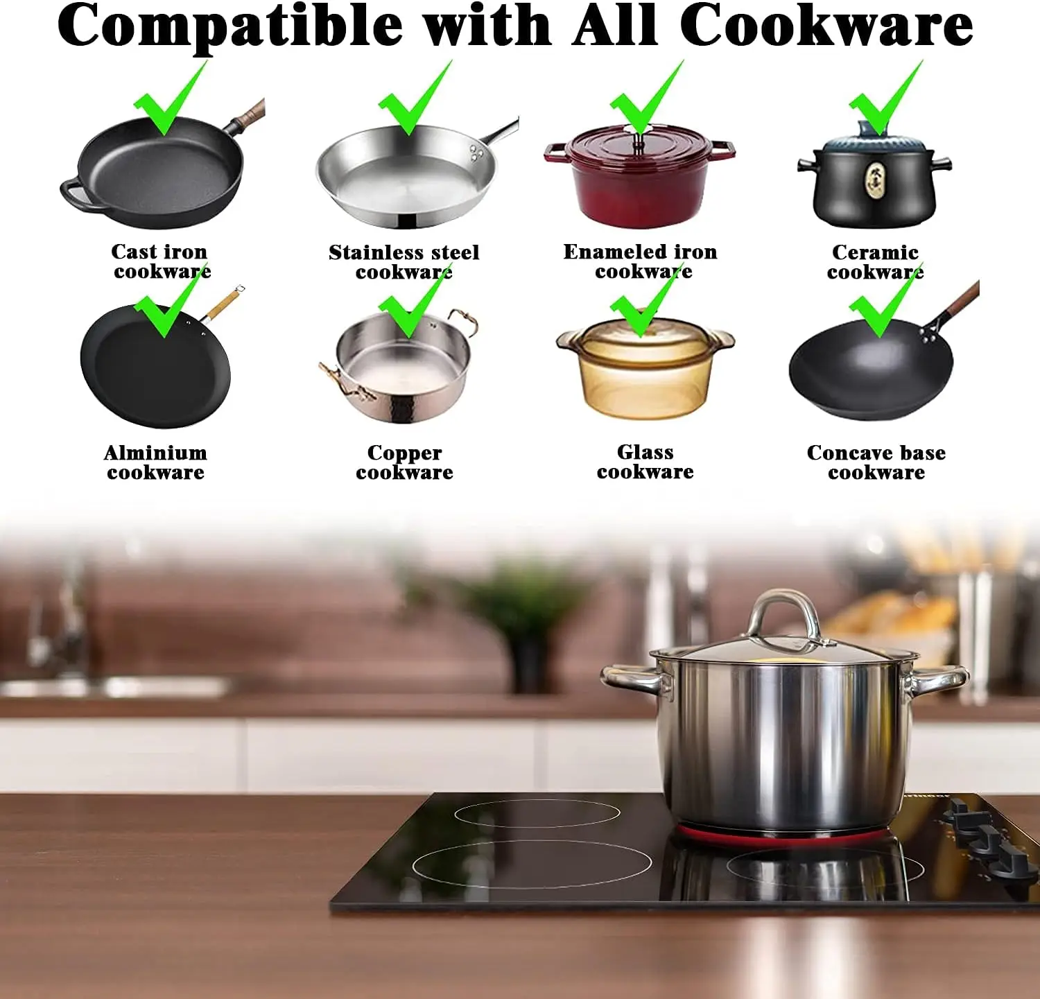 Karinear Placa vitroceramica 4 Fuegos 60cm, Mando por botón, Apagado automático, Indicador de calor residual, Sin enchufe, Vitrocerámica negra (6000 W)