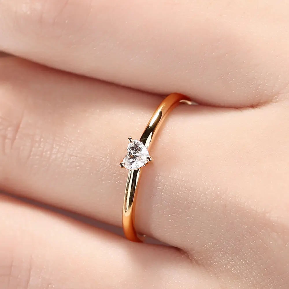 ZHOUYANG Dainty Rings For Women Minimalist Sweet Heart Zircon Gold Color Thin Ring Proposal Party Gift Fashion Jewelry KBR014