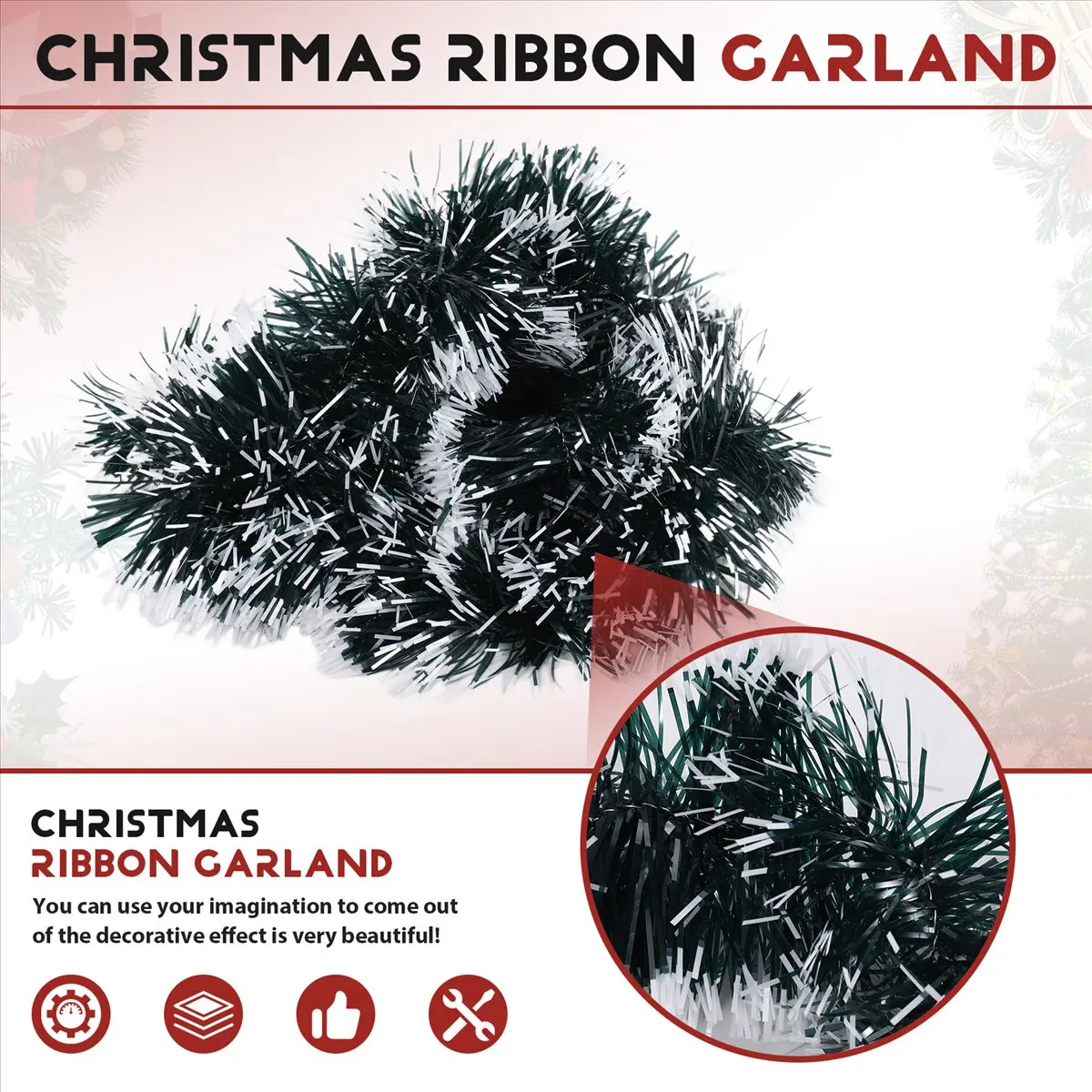 【HOT N07R】 2M Christmas Eve Decoration Bar Tops Ribbon Garland Christmas Tree Kitchen Ornaments Party Decoration Prop-Red