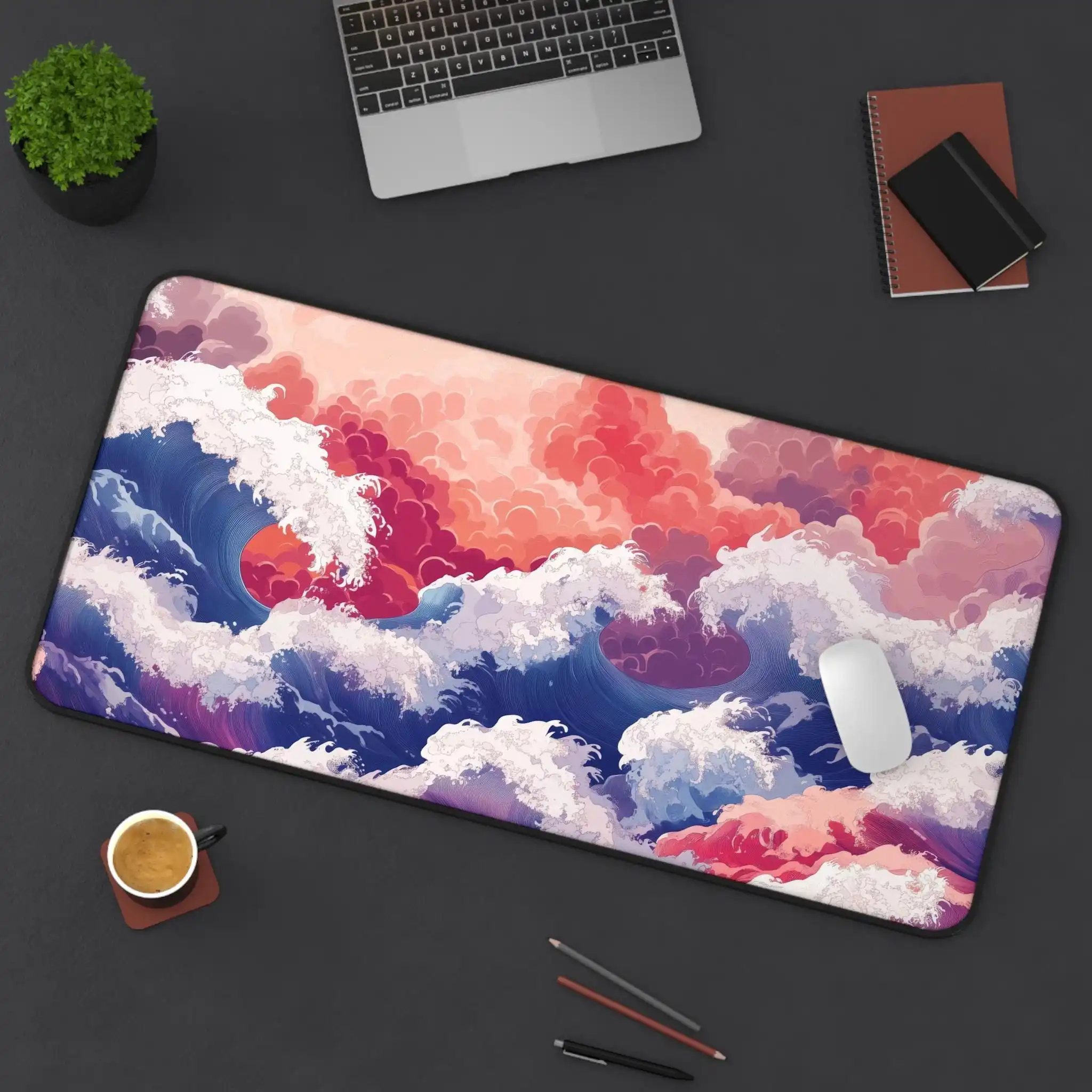 Vibrant Ocean Wave Pattern Desk Mat, An Artistic Desktop Mat, Ocean-themed Office Decor, An Ideal Gift for Ocean Lovers