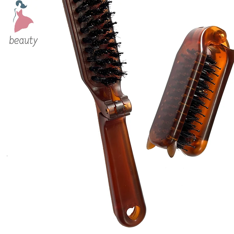 Amber Folding Comb Portable Travel Straight Hair Curl Comb For Beard Pocket Bristle Comb Hair Brush For Salon Styling Tools