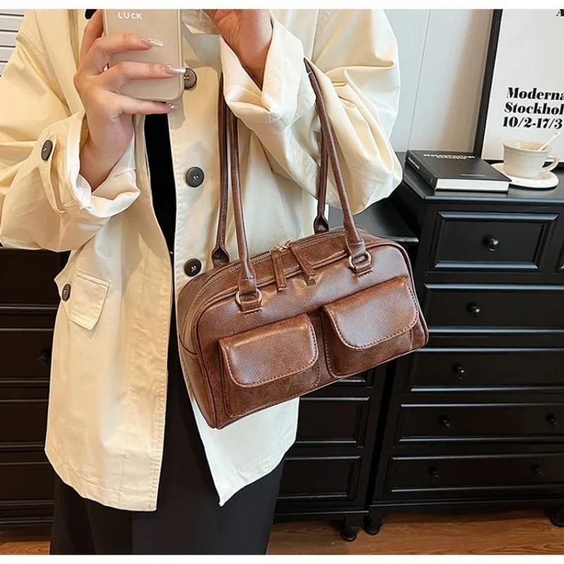 YOUDEYISI коричневая сумка в стиле ретро, женская сумка с двойным карманом, новинка 2024, универсальная сумка на одно плечо, подмышки