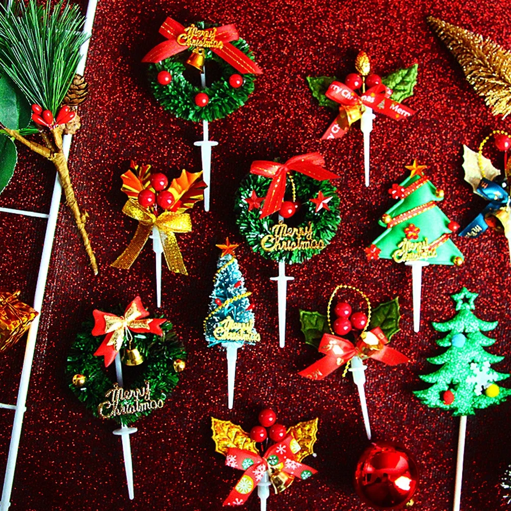 Frohe Weihnachten Kuchen Dekorationen Weihnachten Cupcake Topper mit Handwerk Weihnachtsbaum Mini Santa Schneemann Kuchen Dekorationen