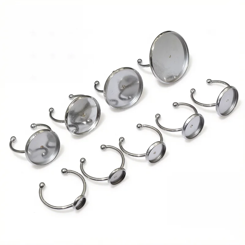 6 8 10 12 14 16 18 20mm Stainless Steel Gold Plated Adjustable Ring Settings Blank Base Fit 6-20mm Glass Cabochon Buttons Bezels