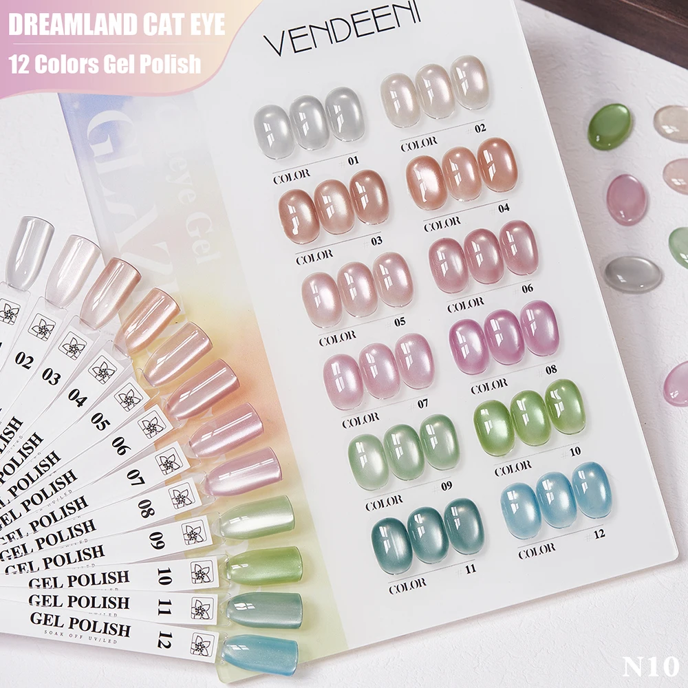 

Vendeeni 12 Colors/Set Dreamland Crystal Cat Eye Gel Nail Polish Magnetic UV Soak Off Gel Varnish Jelly Cat Eye Gel With Display
