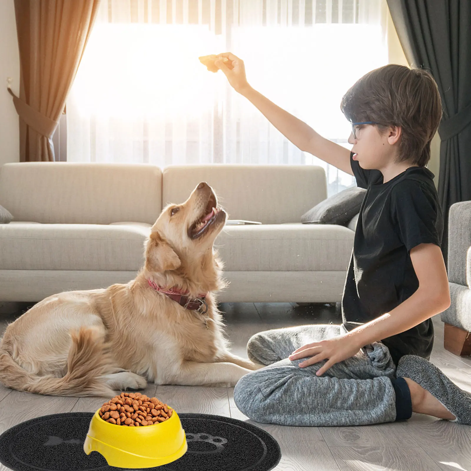 

2pcs Pet Cat Litter Mat Durable PVC Non Slip Feeding Mats for Cats Use Peanut Shaped Scraper Mat Anti Skid Dog Pad