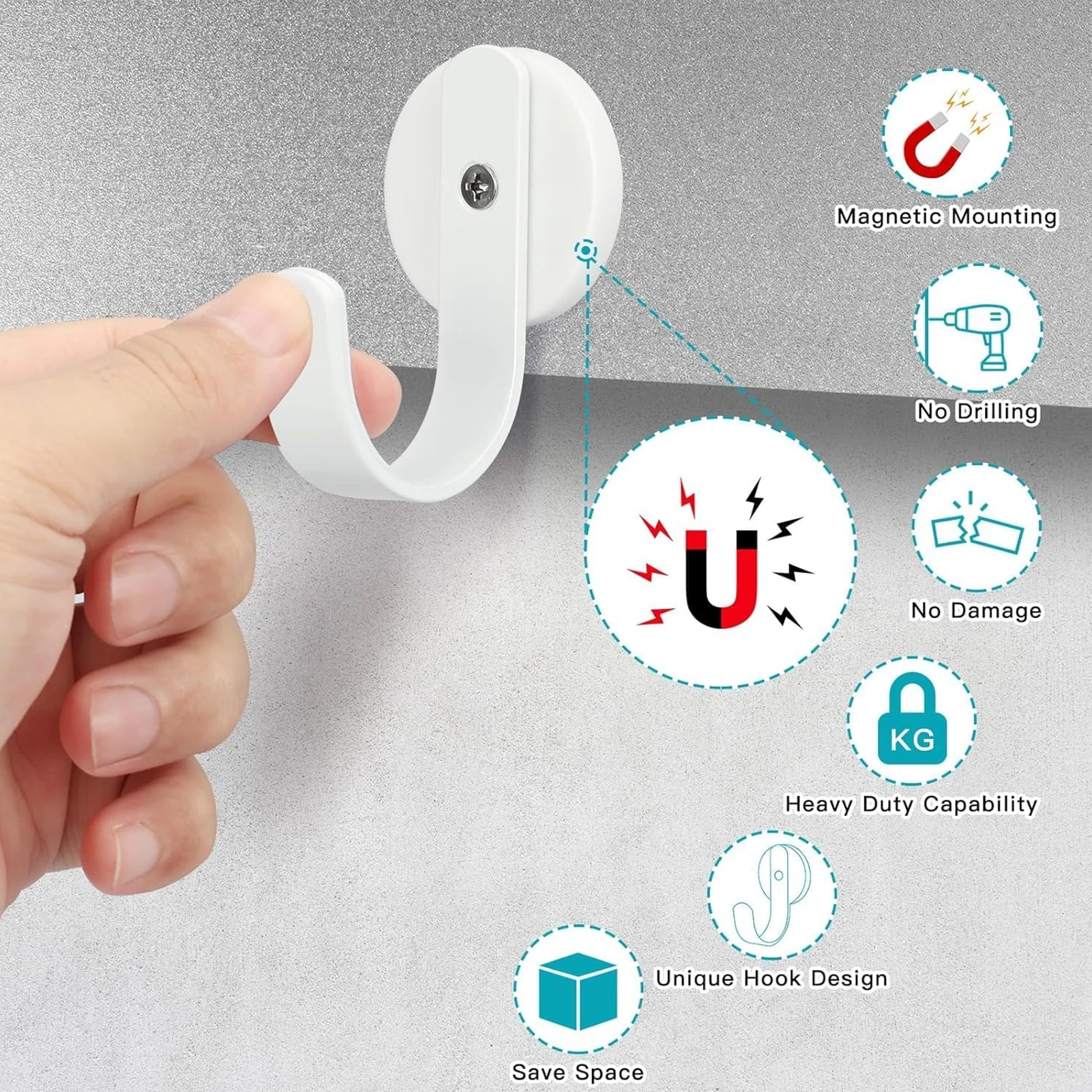 

1/4pcs Strong Magnetic Hook Wall Mounted Kitchen Bathroom Storage Hook For Dishcloth Scourer Towels Non Perforated Storage Rack