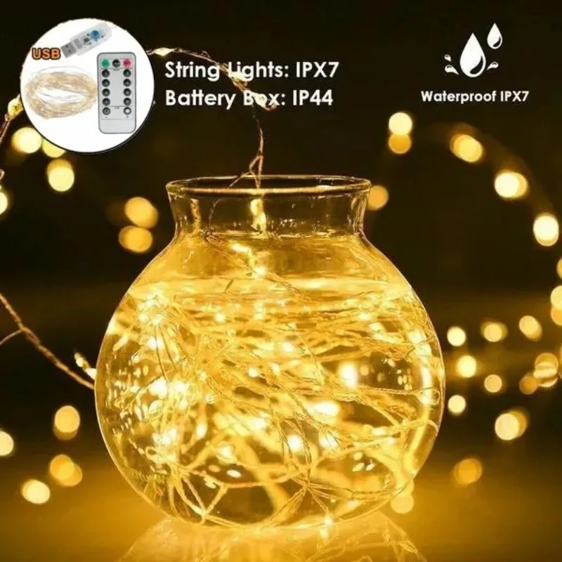 50/100LEDs String Fairy Lights Wire Outdoor Cluster Christmas Tree Light Garland For New Year Street Home Party Wedding Decor