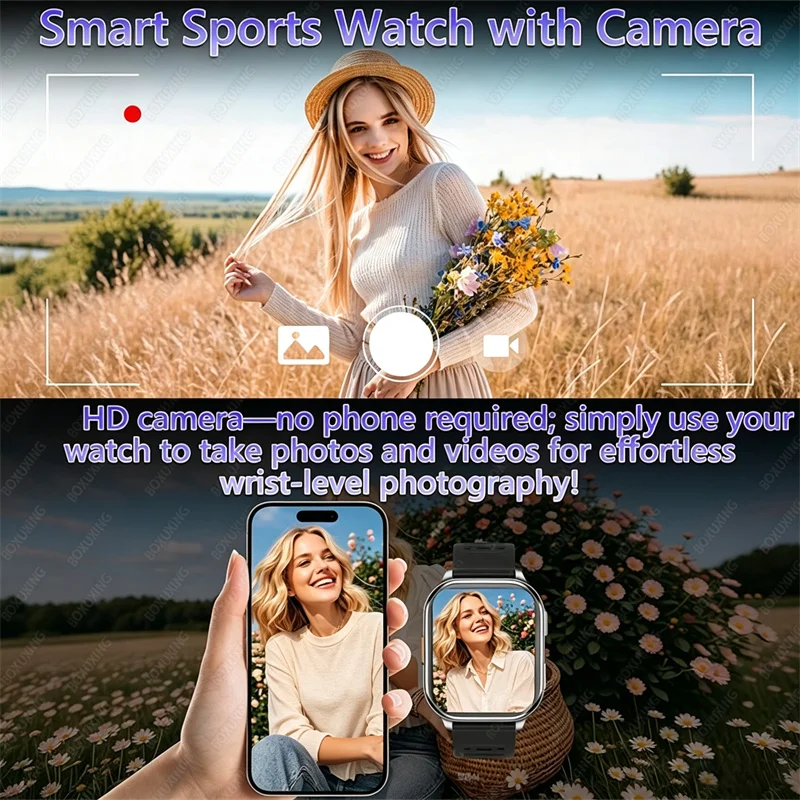New Smart Watch With Camera Men Women Photos Record Video Health Sports Fitness IP68 Waterproof BT Call Recording Smartwatches