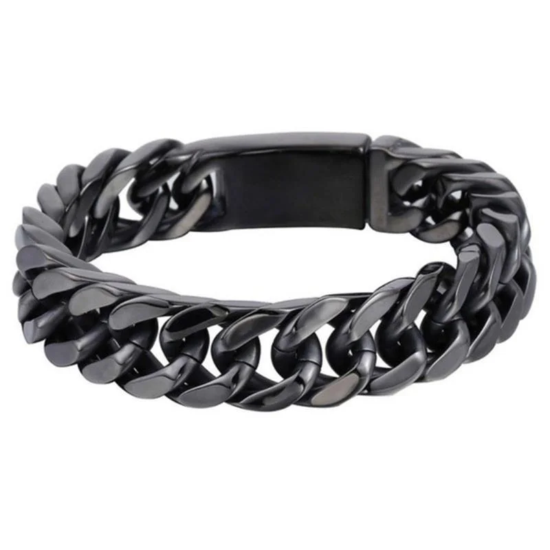 Fashion Black Cuban Chain Bracelet Couple Bracelet Hip Hop Jewelry Bracelets for Men Birthday Party Anniversary Gift Wholesale