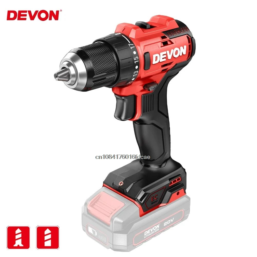 DEVON 5210 Cordless Electric Drill 20v Max 500Nm 1800rpm 2 Speed Adjustable Universal Flex 20V Battery