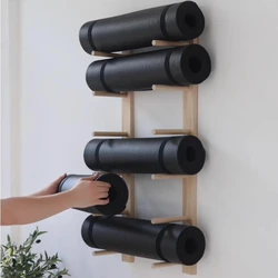 Solid Wood Yoga Mat Storage Rack Minimalist Wall Hanger Light Luxury Shelves for Home Organization