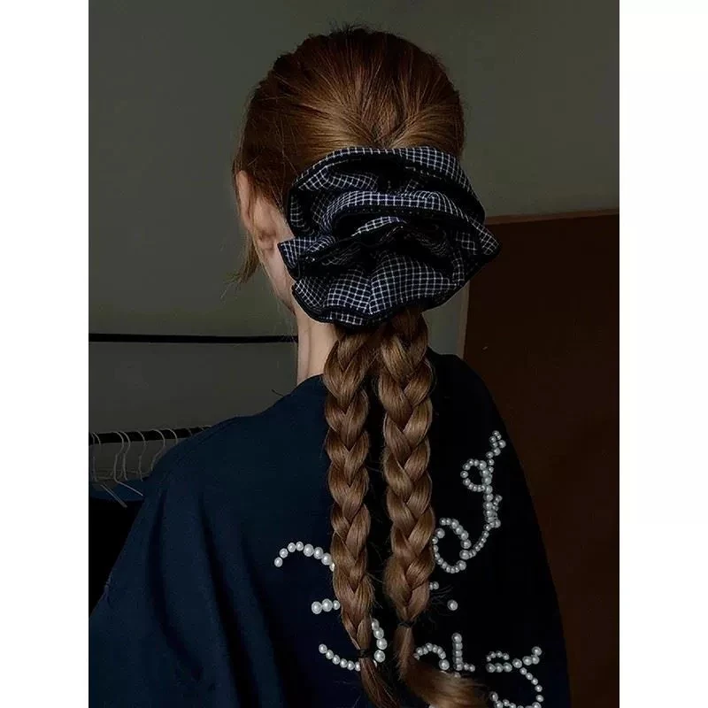 

2025 New Multi-Layered Contrast Color Plaid Large Intestinal Hair Tie Niche Design Atmosphere Hair Rope Retro Hair Accessories
