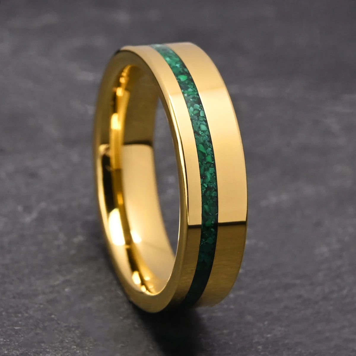 scratch-resistant 6mm tungsten ring for women polished, inlaid malachite wedding band ring comfort fit, jewelry gift