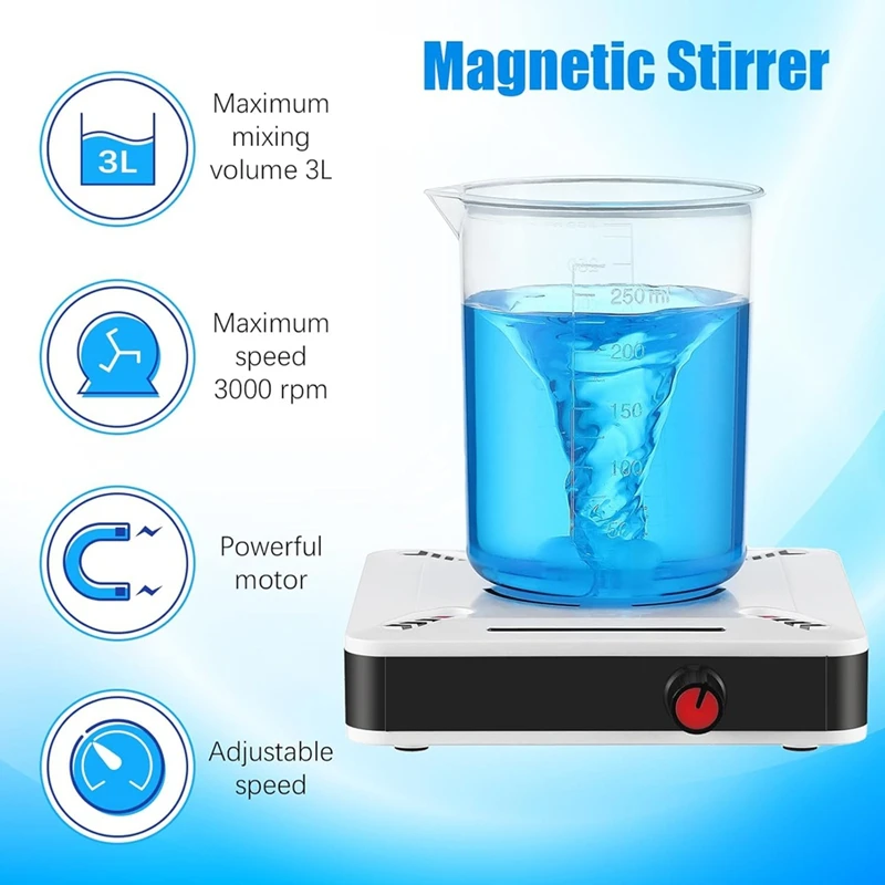 Magnetic Stirring Bar 3000 Rpm,Maximum Stirring Capacity 3000 Ml Water Vortex Magnetic Mixer,For Laboratory US Plug