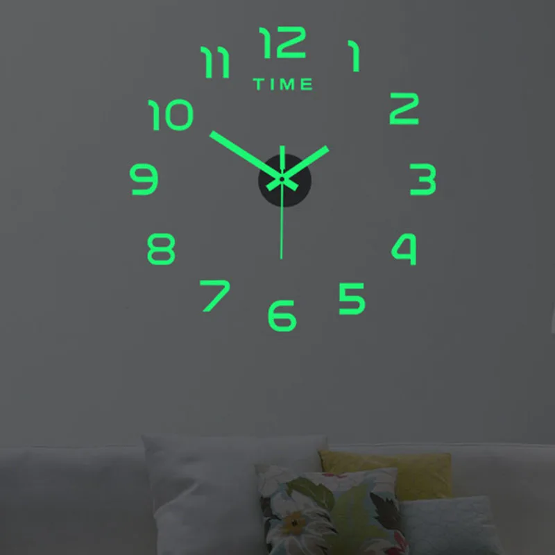 2D Luminous Wall Clock Creative DIY Clock Acrylic Wall Sticker Living Room Quartz Needle Horloge Home Decor Reloj de Pared 60cm