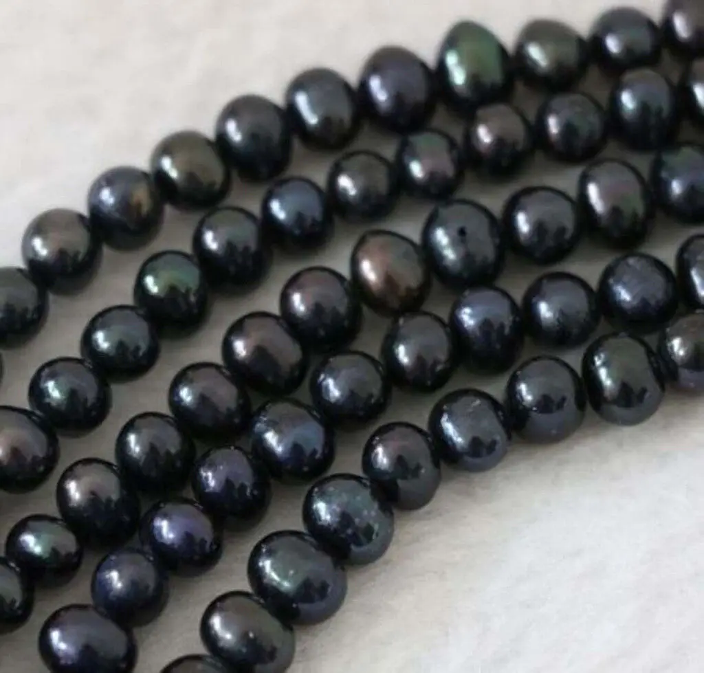 

Genuine 6-7/7-8/8-9/9-10mm Natural Black Freshwater Pearl Loose Beads 14''