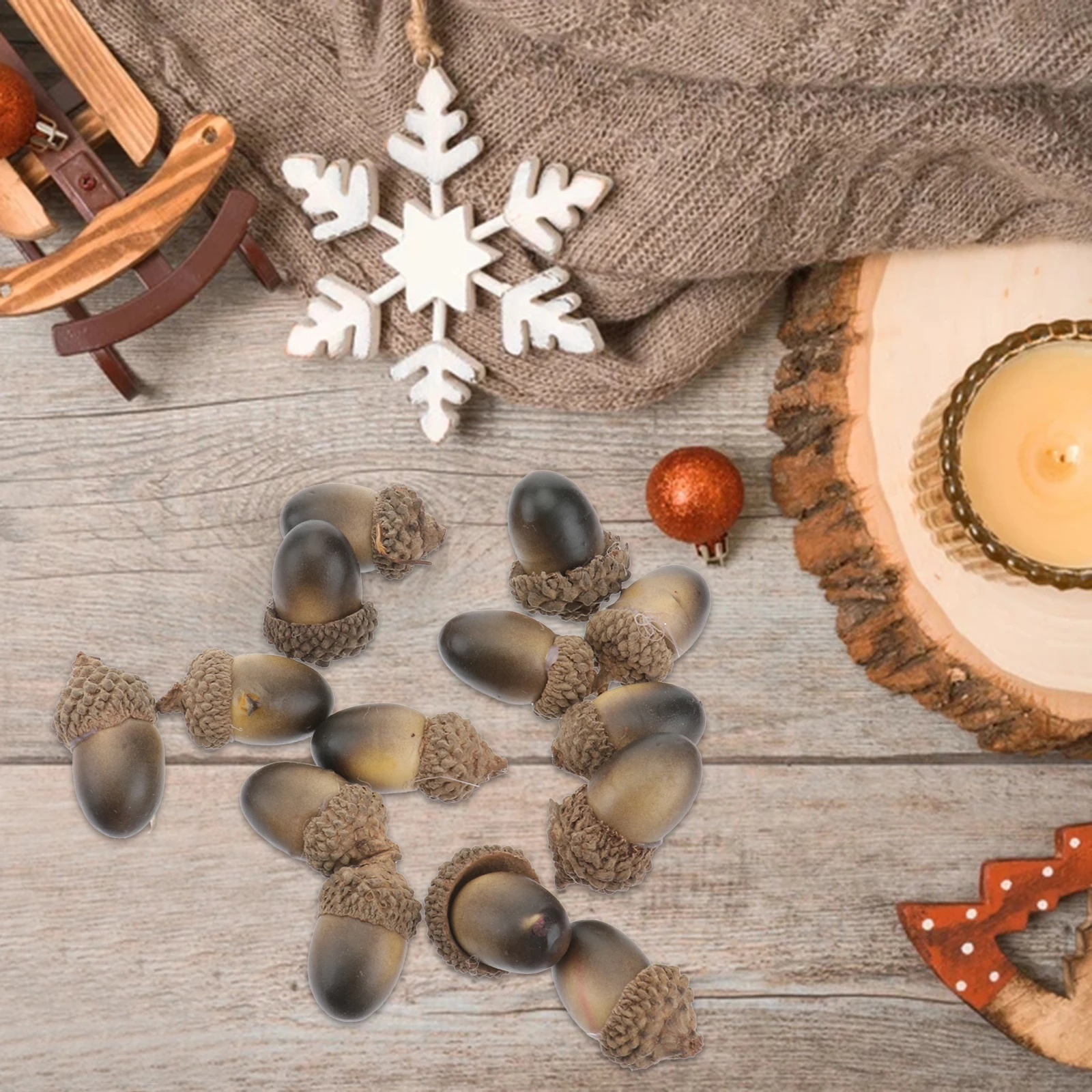 

50Pcs Artificial Acorns Realistic Decorative Nuts Home Kitchen Party Table Ornaments Dark Color Festive Accessory