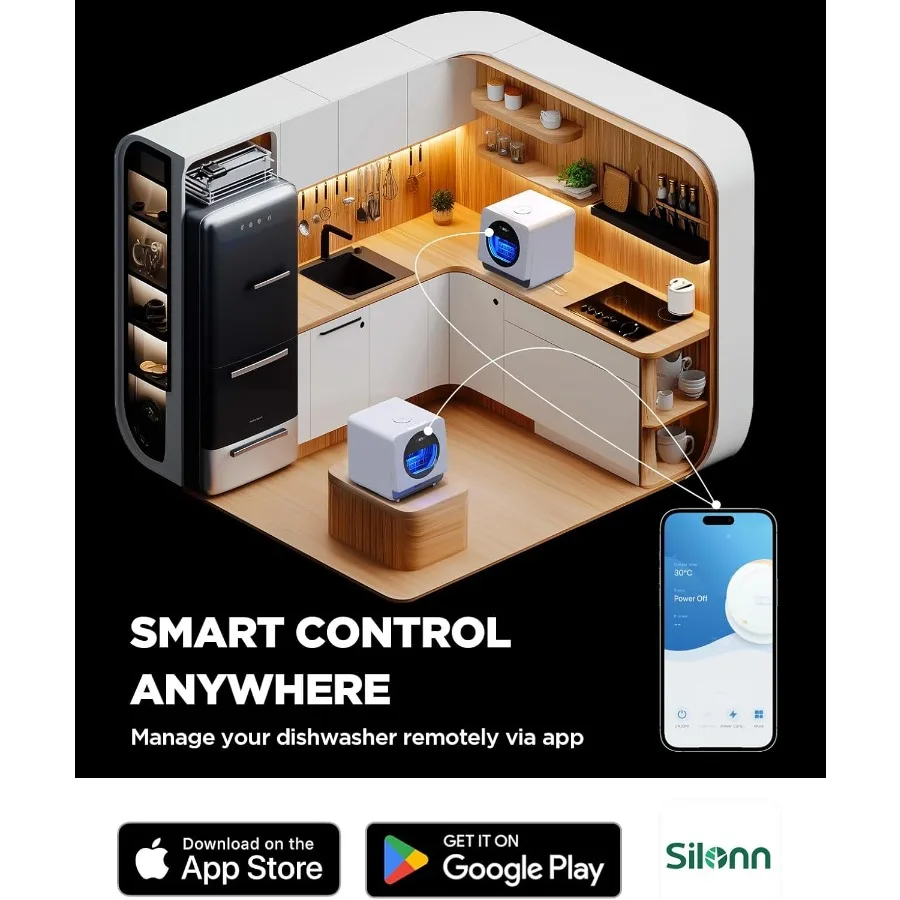 Portable Countertop Dishwasher with Smart App Control Triple-Jet Cleaning Built-In Water Tank Dual Supply Compact Design for Do