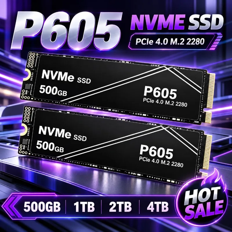 P605 PCIe NVMe Gen4.0 SSD, 7100MB/s Sequential Read, 500GB/1TB/2TB/4TB Internal Storage For Gaming Laptops, Desktops and PS5.