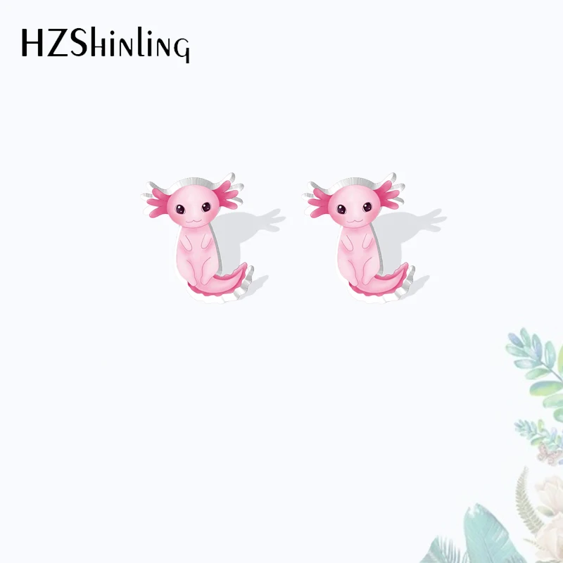 2023 New Arrival Fashion Cute Cartoon Axolotl Animals Stud Earrings Handcraft Epoxy Earrings Acrylic Earrings