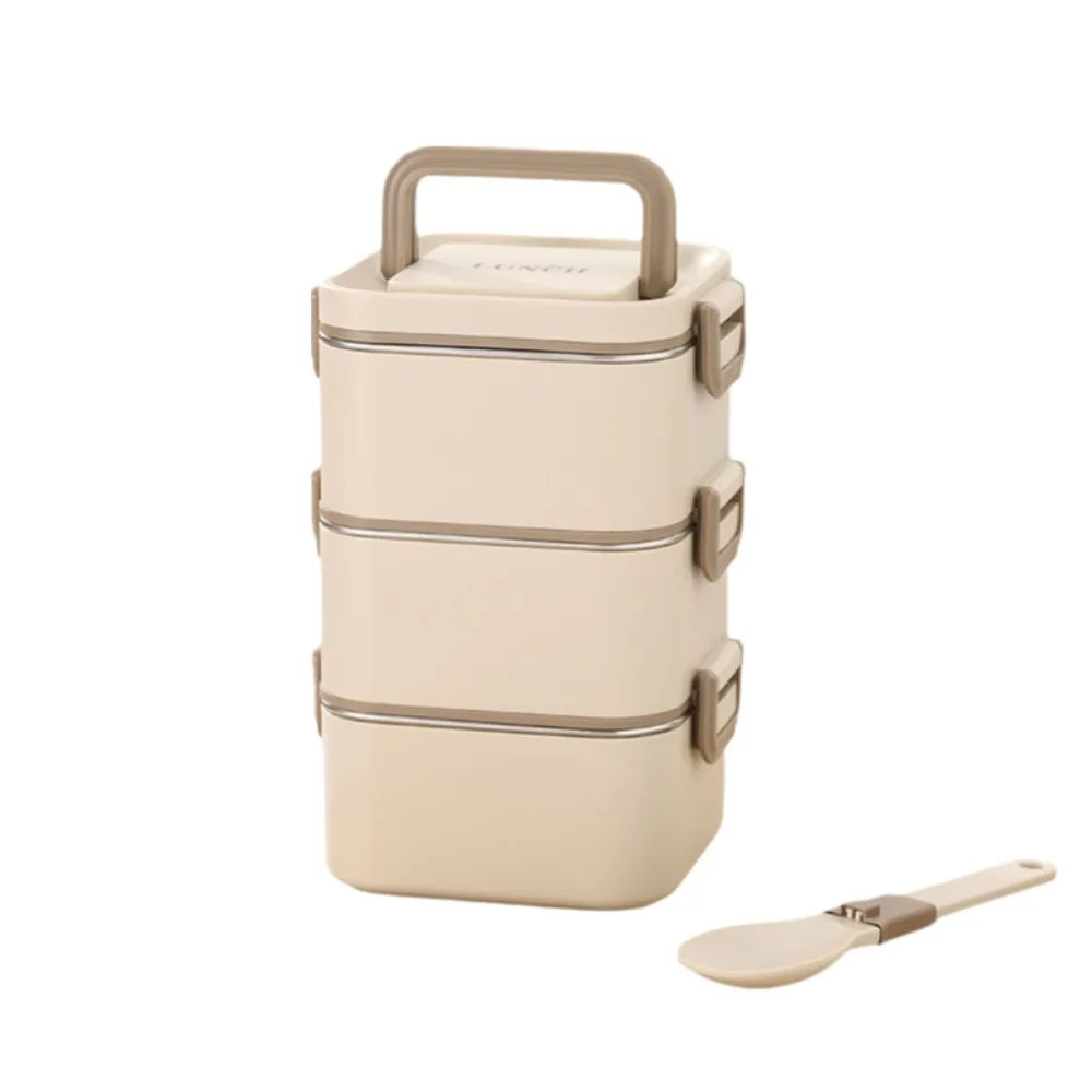 

304 Stainless Steel Square Lunch Box with Spoon Detachable Lunch Container Airtight Lid Leakproof Food Storage Box Student